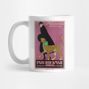 P. Ruckmar and Co Zurich 1910 by Carl Moos Woman Fashion Fur Clothing Advertisement Mug